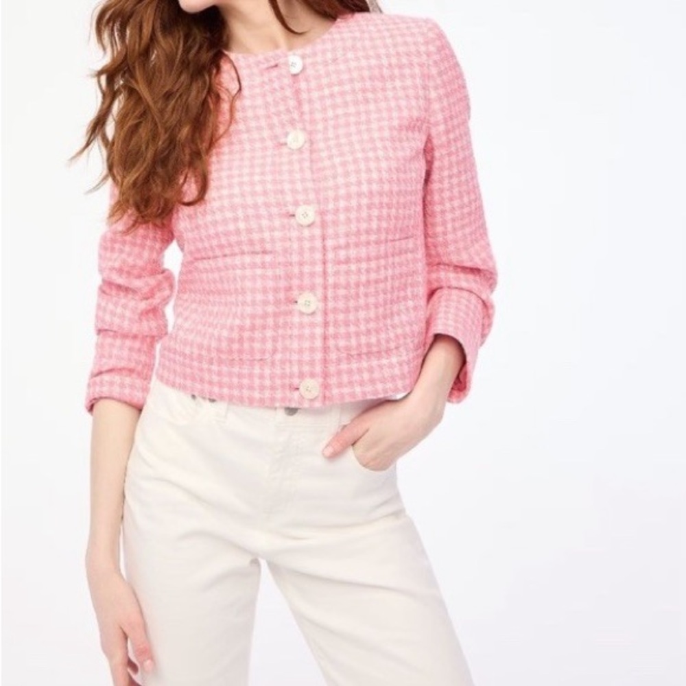 J. Crew Tweed Patch Pocket Lady Jacket, Size 8, Bubblegum Pink and White - Picture 1 of 10
